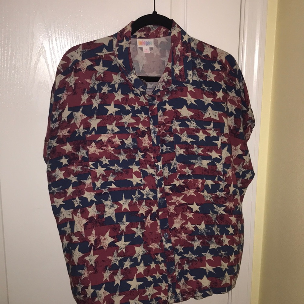 LuLaRoe Amy Stars and Stripes button down top